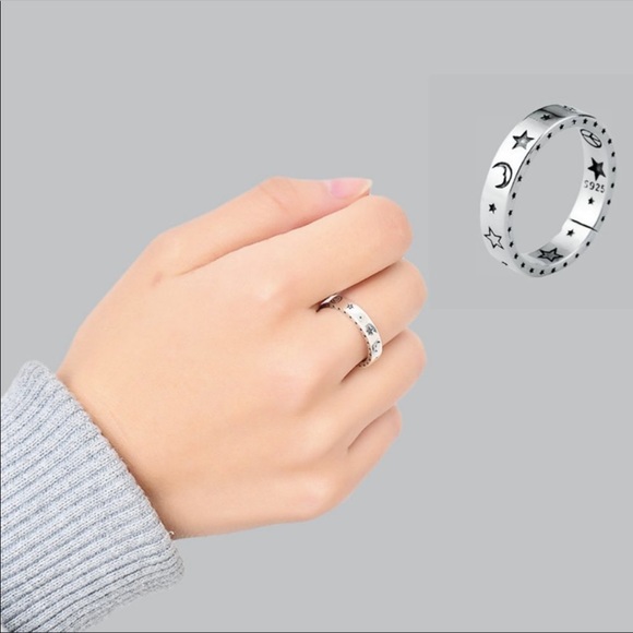 New Unisex 925 Silver Moon Stars Beautiful Ring - Picture 4 of 7